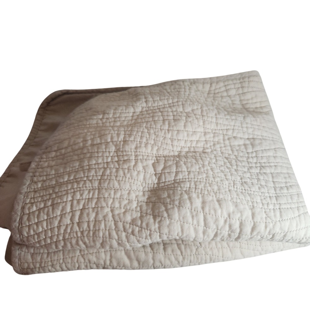 Max Studio Home Beige Quilted Pillow Sham Cotton Tie Back Neutral 24x16